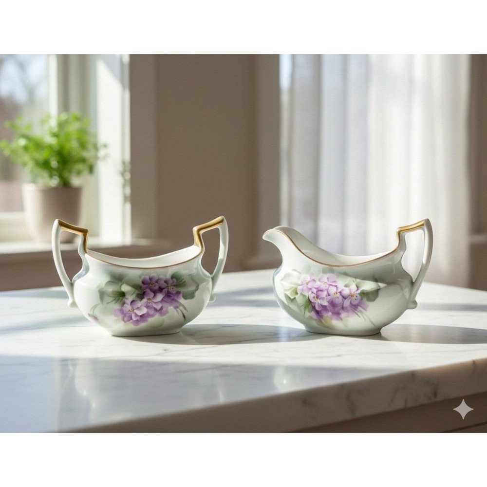 Imperial Austria Antique‎ Hand Painted Porcelain Signed Sugar Creamer Set Decor